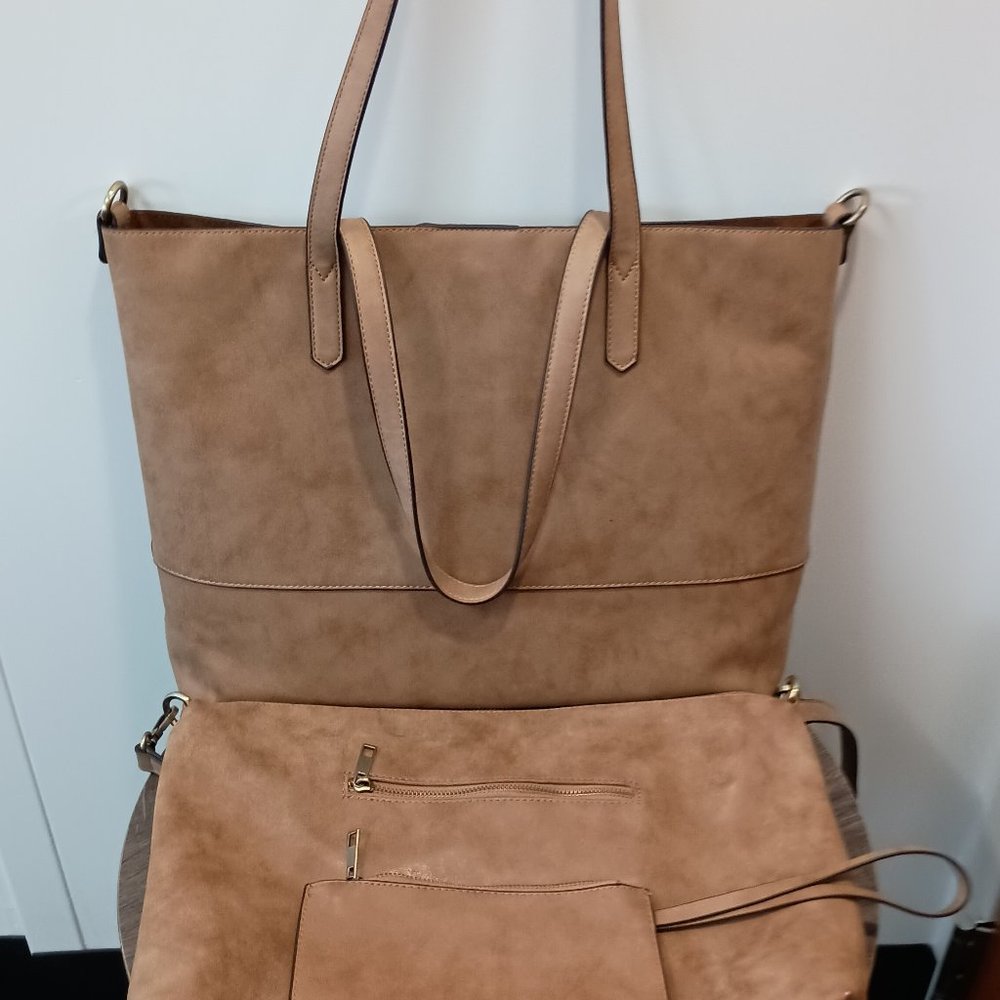 Used Joy Susan 3-Piece Tote Bucket Handbag